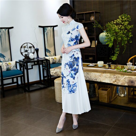 NWT Ethnic Style Ao Dai Vietnamese Dress Short Sleeve Qipao, Chinese Cheongsam M - Picture 4 of 12